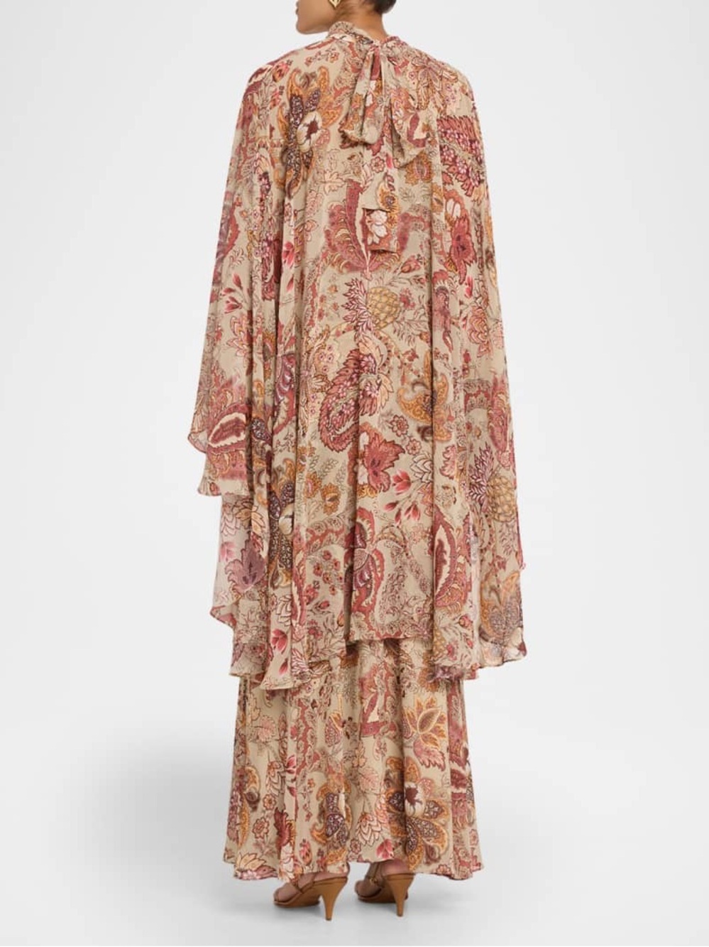 Emanuel Ungaro Gretchen Floral-Print Maxi Dress w/ Cape. - Picture 2 of 5